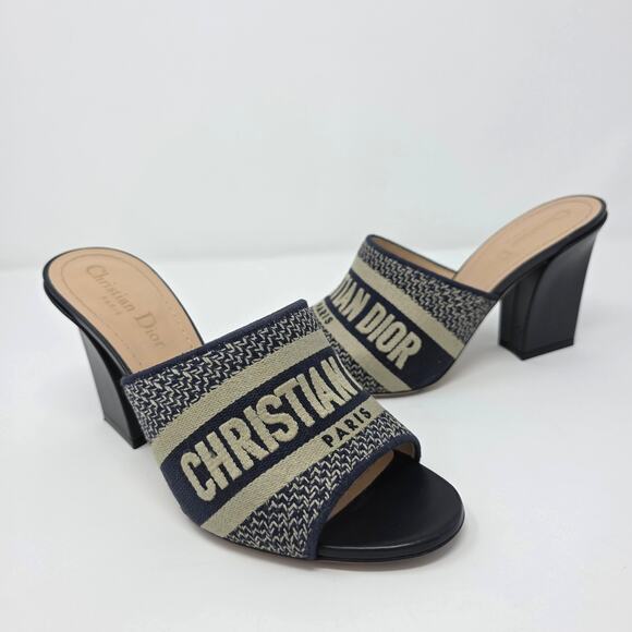 Christian Dior Dway Embroidered Heeled Mule Slides Blue IT 36.5 US 6.5 - Picture 15 of 15